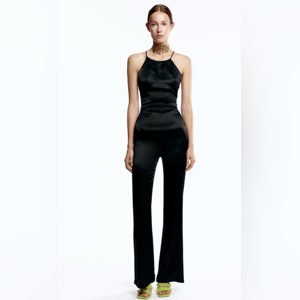 Zara Black Satin Back-Cut Jumpsuit new - Picture 5 of 11